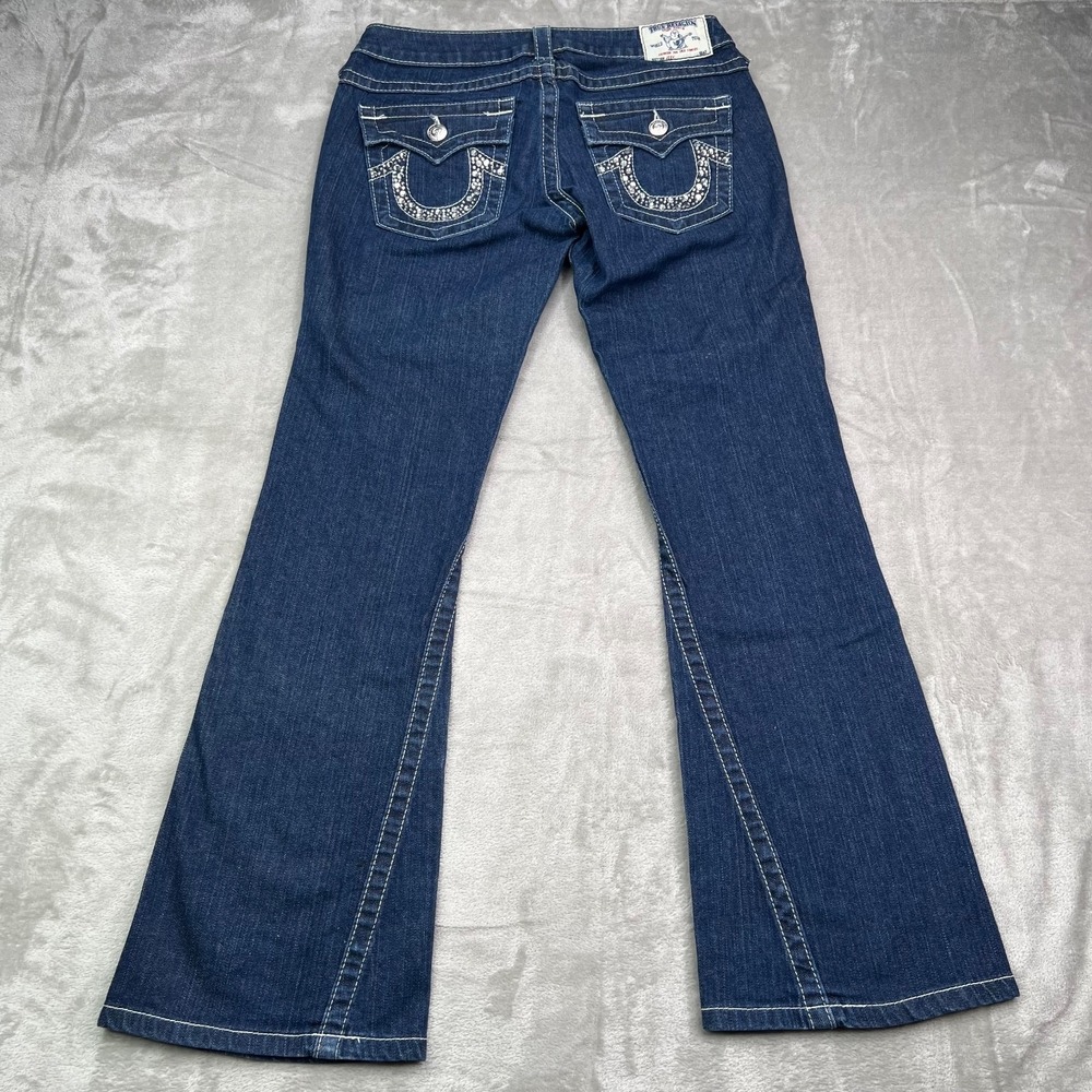 True Religion Jeans Women 29 Blue Joey Super T Boot Cut Thick Stitch Retro